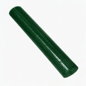 A roll of green weldmesh wire on a white background