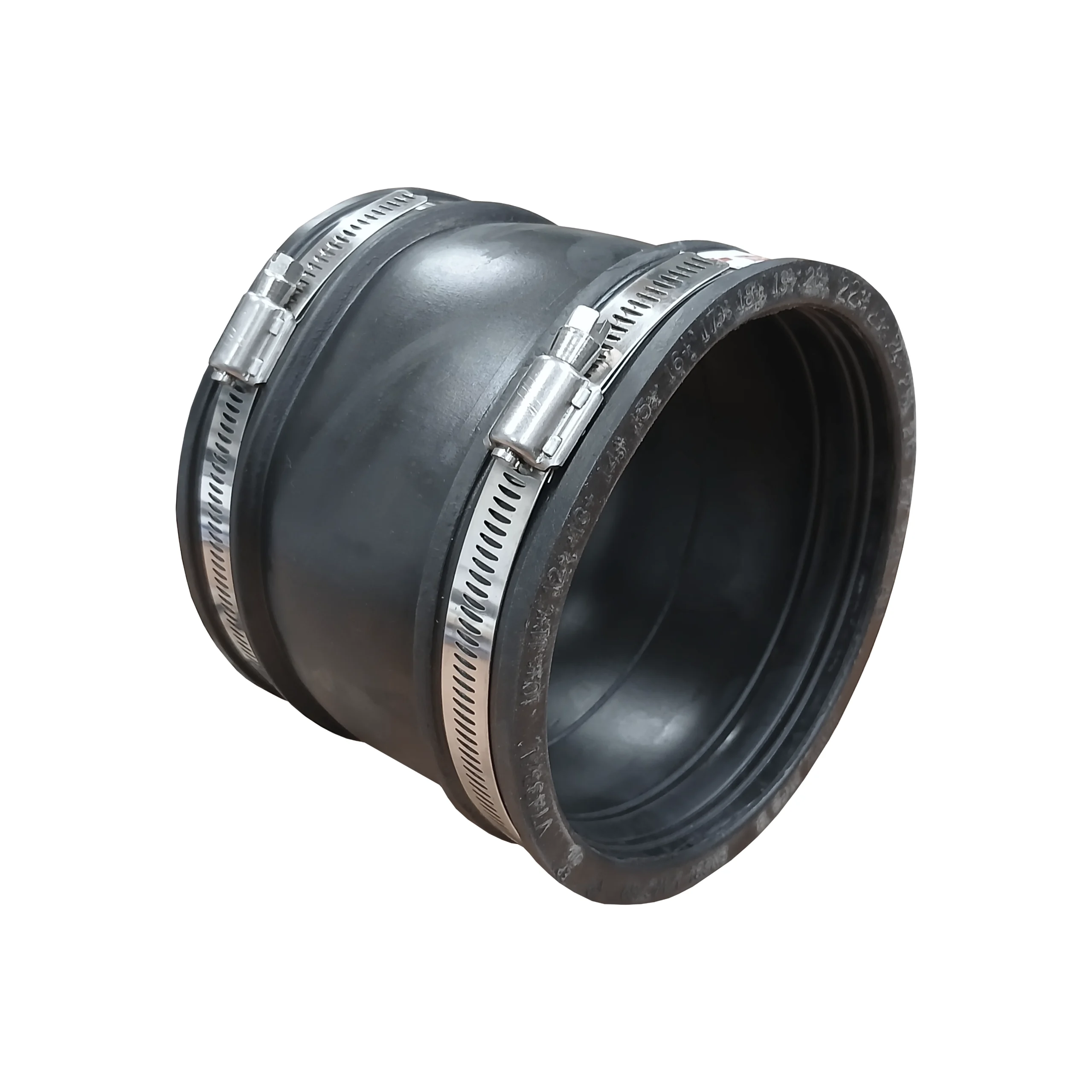 4 inch clay pipe connector rubber drain coupling for connecting two clay drainage pipes of the same diameter, featuring stainless steel fixing bands for a secure watertight seal.